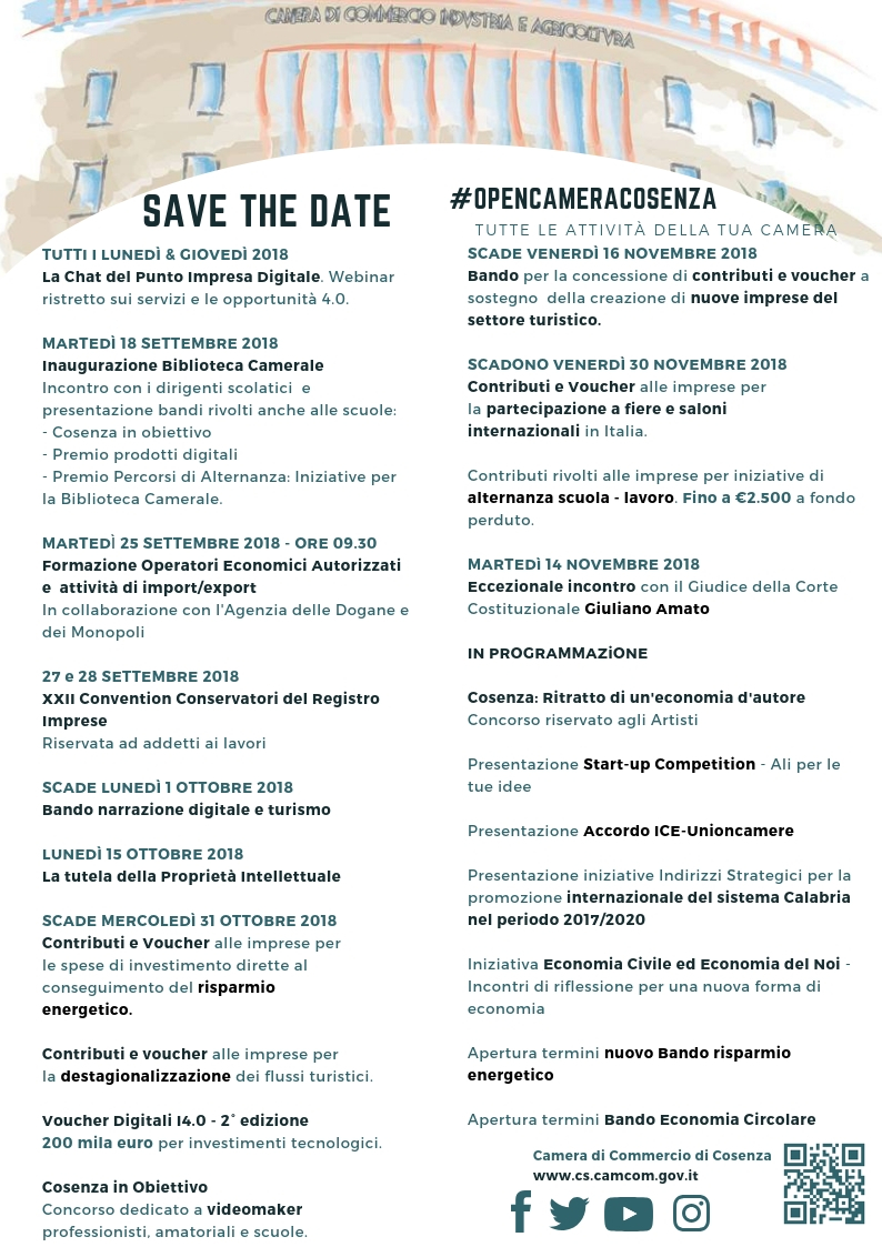 tutti gli eventi della Camera di Commercio di Cosenza anno 2018